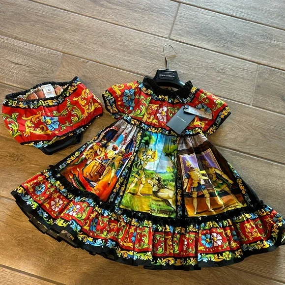 DOLCE & GABBANA Multicolor Masterpiece Dress with bloomers size 18-24 month. - Picture 1 of 16